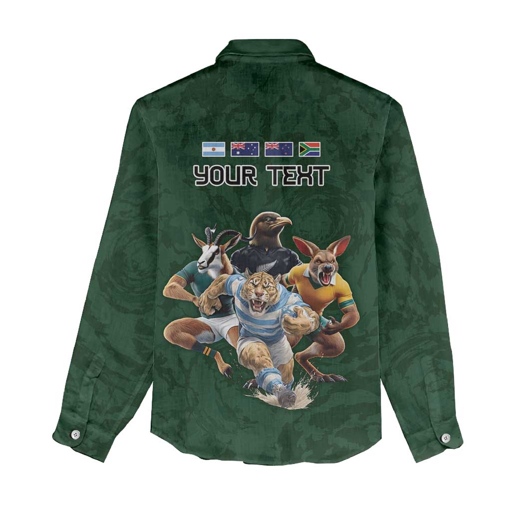 Custom Rugby Southern Hemisphere Women Casual Shirt Argentina AUNZ South Africa Mascot Green LT9 - Polynesian Pride