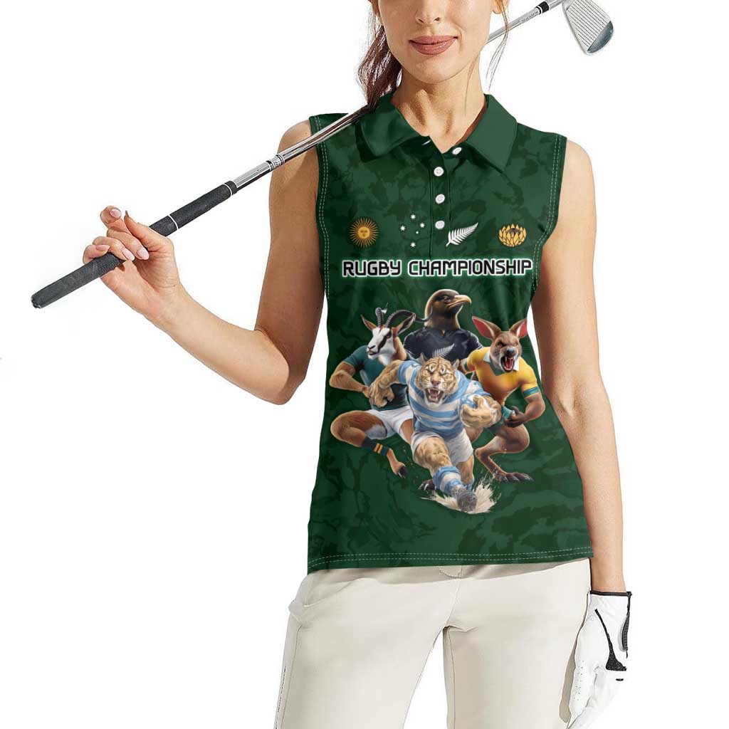 Custom Rugby Southern Hemisphere Women Sleeveless Polo Shirt Argentina AUNZ South Africa Mascot Green - Polynesian Pride