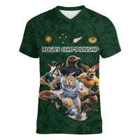 Custom Rugby Southern Hemisphere Women V-Neck T-Shirt Argentina AUNZ South Africa Mascot Green - Polynesian Pride