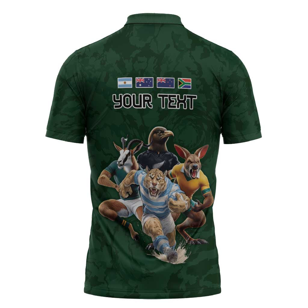 Custom Rugby Southern Hemisphere Zipper Polo Shirt Argentina AUNZ South Africa Mascot Green - Polynesian Pride