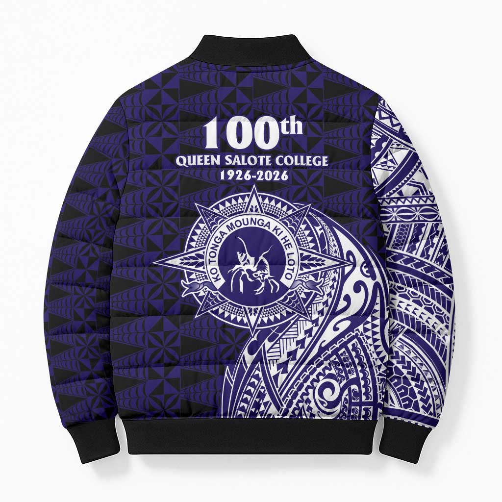 Tonga Queen Salote College 100th Years Bomber Puffer Jacket Est 1926 Tongan Ngatu Tapa - Polynesian Pride