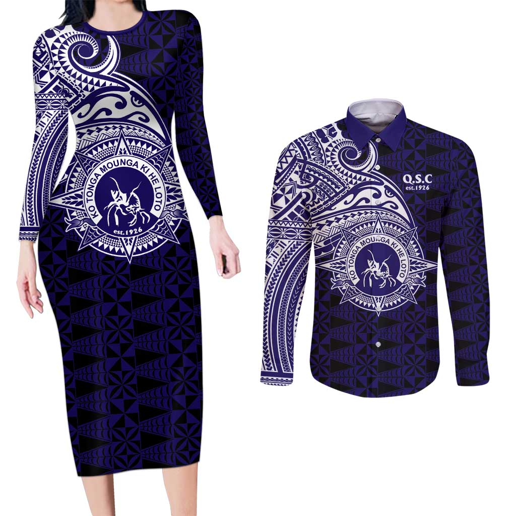 Tonga Queen Salote College 100th Years Couples Matching Long Sleeve Bodycon Dress and Long Sleeve Button Shirt Est 1926 Tongan Ngatu Tapa - Polynesian Pride