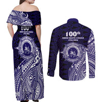 Tonga Queen Salote College 100th Years Couples Matching Off Shoulder Maxi Dress and Long Sleeve Button Shirt Est 1926 Tongan Ngatu Tapa - Polynesian Pride