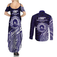 Tonga Queen Salote College 100th Years Couples Matching Summer Maxi Dress and Long Sleeve Button Shirt Est 1926 Tongan Ngatu Tapa - Polynesian Pride