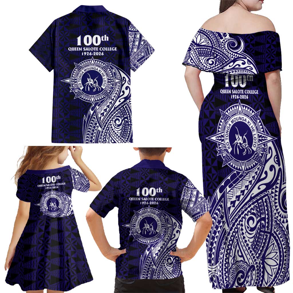 Tonga Queen Salote College 100th Years Family Matching Off Shoulder Maxi Dress and Hawaiian Shirt Est 1926 Tongan Ngatu Tapa - Polynesian Pride