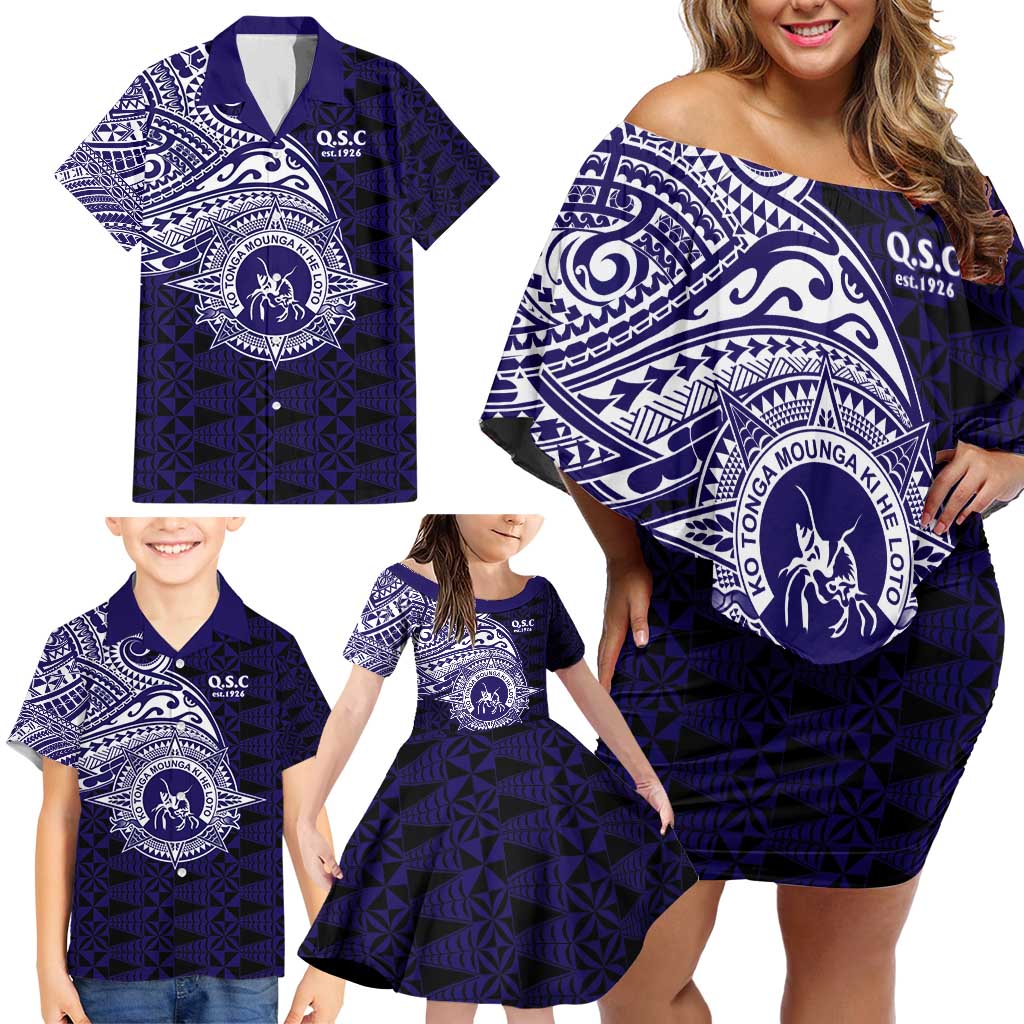 Tonga Queen Salote College 100th Years Family Matching Off Shoulder Short Dress and Hawaiian Shirt Est 1926 Tongan Ngatu Tapa - Polynesian Pride