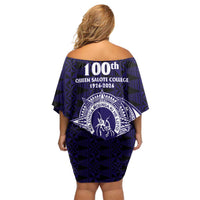 Tonga Queen Salote College 100th Years Off Shoulder Short Dress Est 1926 Tongan Ngatu Tapa - Polynesian Pride