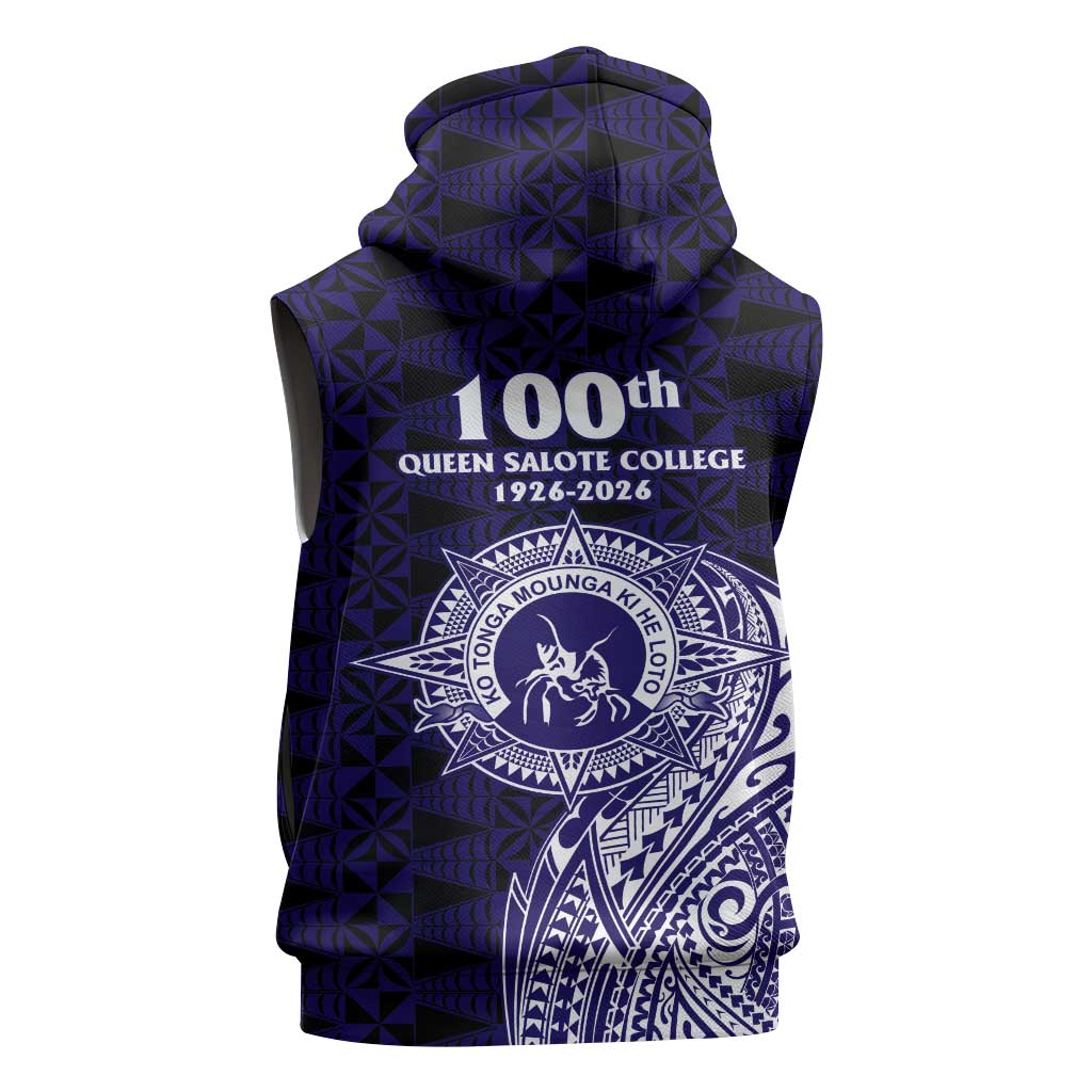 Tonga Queen Salote College 100th Years Sleeveless Hoodie Est 1926 Tongan Ngatu Tapa - Polynesian Pride