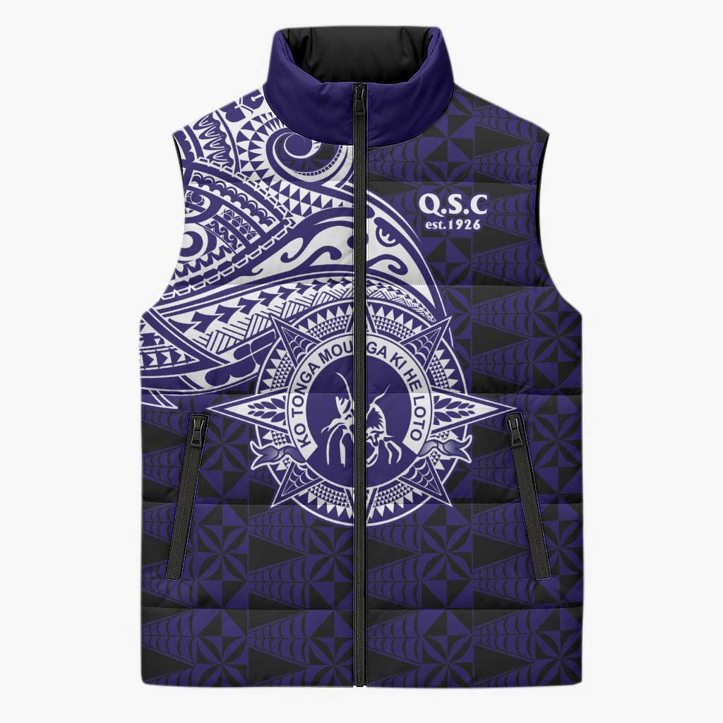 Tonga Queen Salote College 100th Years Sleeveless Puffer Jacket Est 1926 Tongan Ngatu Tapa - Polynesian Pride
