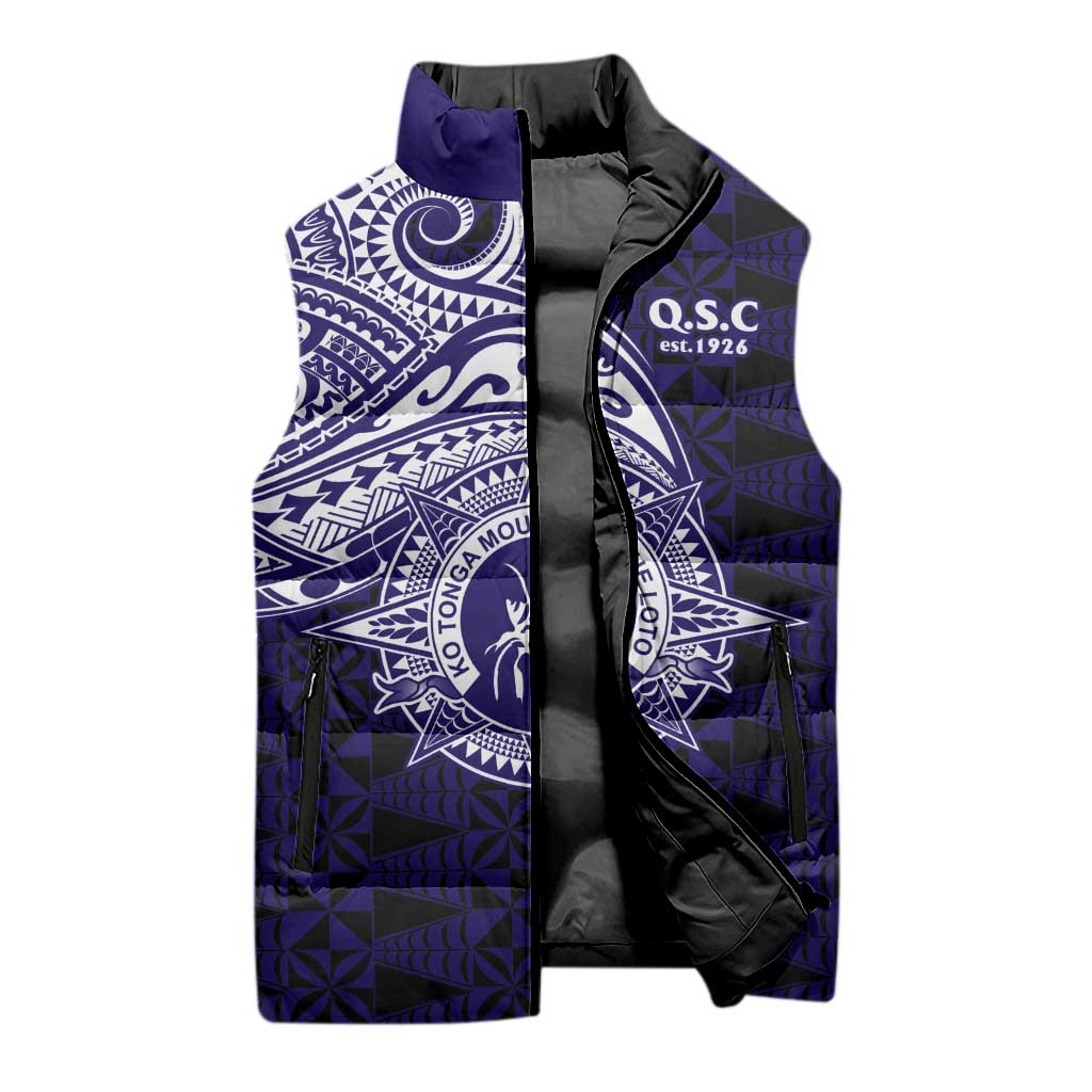 Tonga Queen Salote College 100th Years Sleeveless Puffer Jacket Est 1926 Tongan Ngatu Tapa - Polynesian Pride
