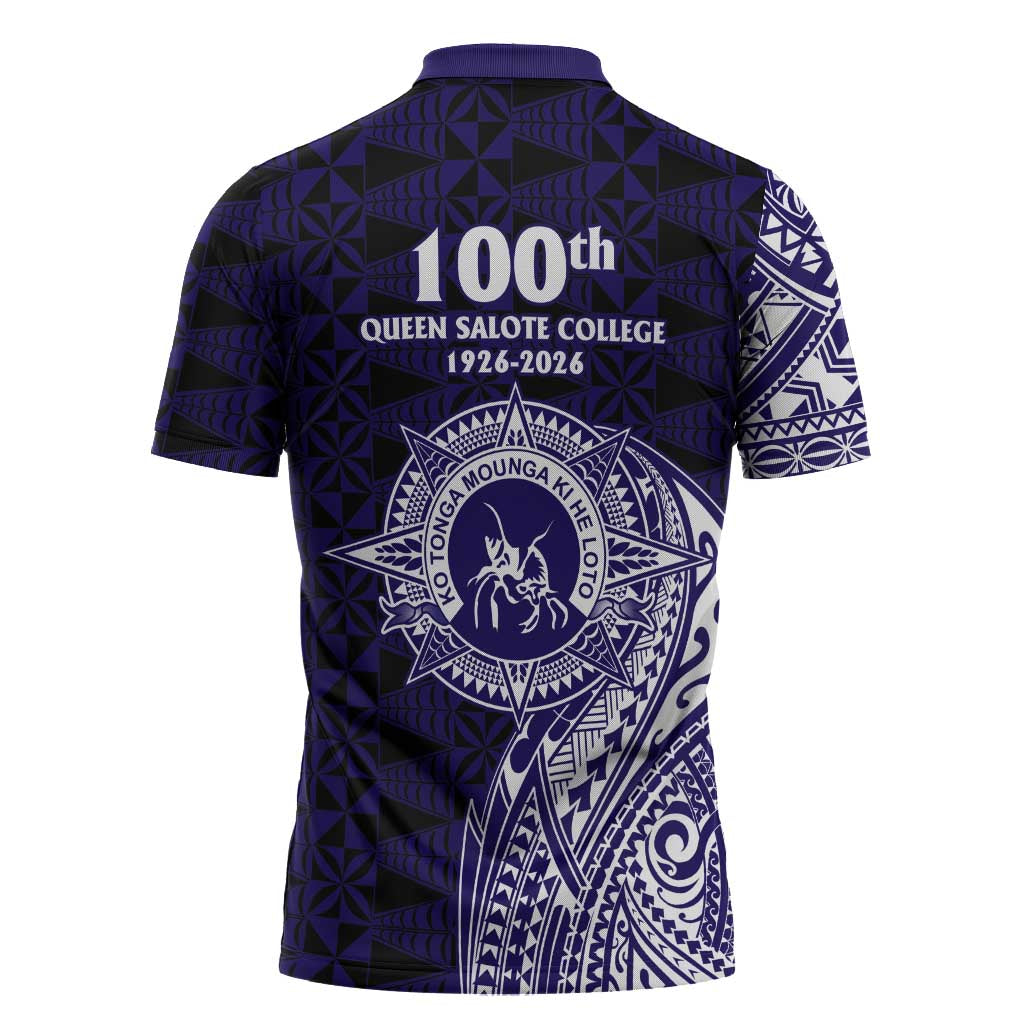 Tonga Queen Salote College 100th Years Zipper Polo Shirt Est 1926 Tongan Ngatu Tapa - Polynesian Pride