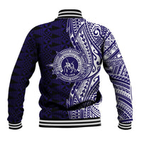 Tonga Queen Salote College 100th Years Baseball Jacket Blue Tonga Kupesi Uniquely Pacific Art - Polynesian Pride