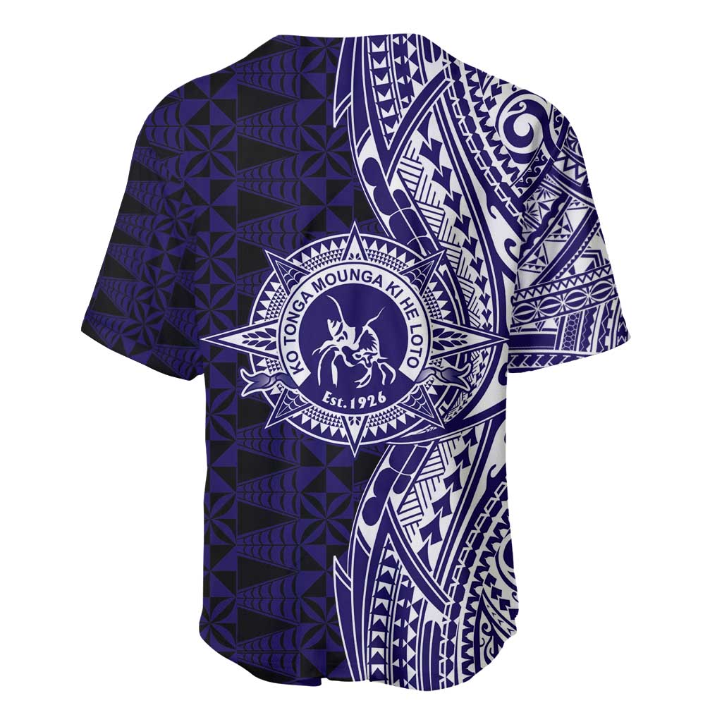 Tonga Queen Salote College 100th Years Baseball Jersey Blue Tonga Kupesi Uniquely Pacific Art - Polynesian Pride