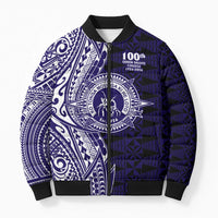 Tonga Queen Salote College 100th Years Bomber Puffer Jacket Blue Tonga Kupesi Uniquely Pacific Art - Polynesian Pride