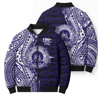 Tonga Queen Salote College 100th Years Bomber Puffer Jacket Blue Tonga Kupesi Uniquely Pacific Art - Polynesian Pride