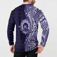 Tonga Queen Salote College 100th Years Button Sweatshirt Blue Tonga Kupesi Uniquely Pacific Art - Polynesian Pride