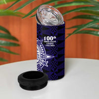 Tonga Queen Salote College 100th Years 4 in 1 Can Cooler Tumbler Blue Tonga Kupesi Uniquely Pacific Art - Polynesian Pride