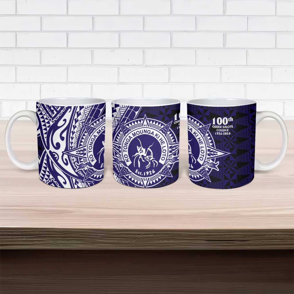Tonga Queen Salote College 100th Years Ceramic Mug Blue Tonga Kupesi Uniquely Pacific Art - Polynesian Pride