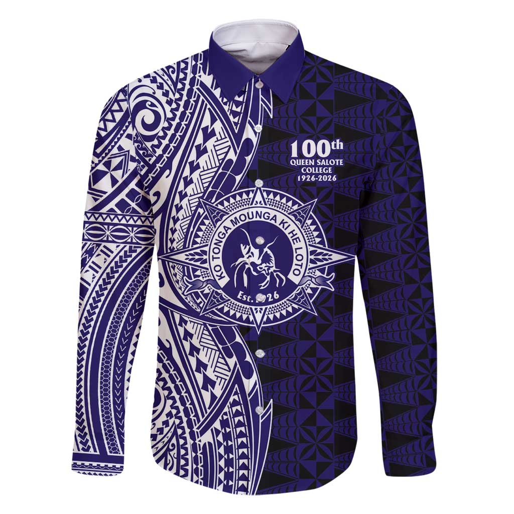 Tonga Queen Salote College 100th Years Family Matching Long Sleeve Bodycon Dress and Hawaiian Shirt Blue Tonga Kupesi Uniquely Pacific Art - Polynesian Pride