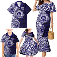 Tonga Queen Salote College 100th Years Family Matching Mermaid Dress and Hawaiian Shirt Blue Tonga Kupesi Uniquely Pacific Art - Polynesian Pride