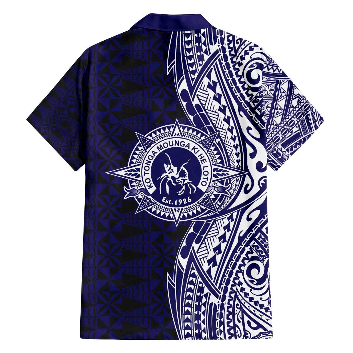 Tonga Queen Salote College 100th Years Family Matching Off The Shoulder Long Sleeve Dress and Hawaiian Shirt Blue Tonga Kupesi Uniquely Pacific Art - Polynesian Pride