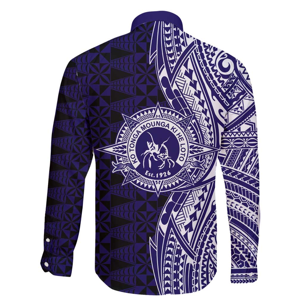 Tonga Queen Salote College 100th Years Family Matching Off Shoulder Short Dress and Hawaiian Shirt Blue Tonga Kupesi Uniquely Pacific Art - Polynesian Pride