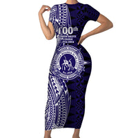 Tonga Queen Salote College 100th Years Family Matching Short Sleeve Bodycon Dress and Hawaiian Shirt Blue Tonga Kupesi Uniquely Pacific Art - Polynesian Pride