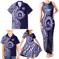 Tonga Queen Salote College 100th Years Family Matching Tank Maxi Dress and Hawaiian Shirt Blue Tonga Kupesi Uniquely Pacific Art - Polynesian Pride