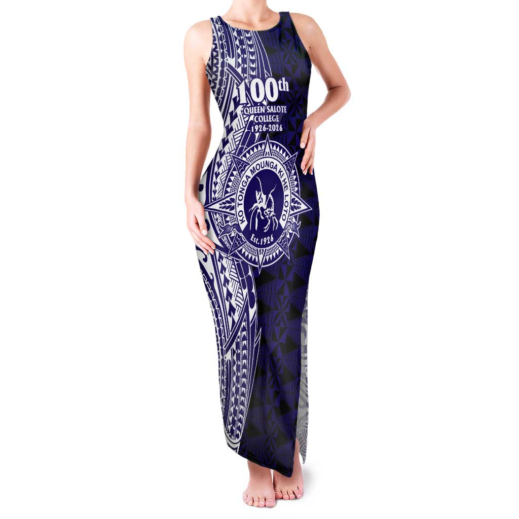Tonga Queen Salote College 100th Years Family Matching Tank Maxi Dress and Hawaiian Shirt Blue Tonga Kupesi Uniquely Pacific Art - Polynesian Pride