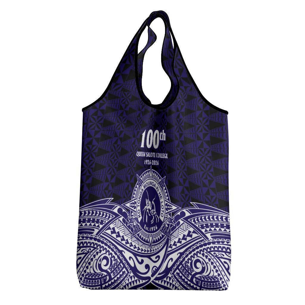 Tonga Queen Salote College 100th Years Grocery Bag Blue Tonga Kupesi Uniquely Pacific Art - Polynesian Pride