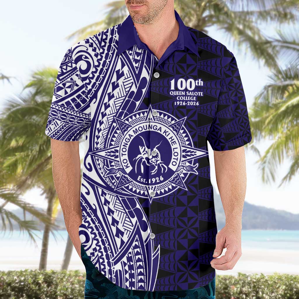 Tonga Queen Salote College 100th Years Hawaiian Shirt Blue Tonga Kupesi Uniquely Pacific Art - Polynesian Pride