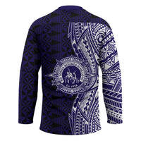 Tonga Queen Salote College 100th Years Hockey Jersey Blue Tonga Kupesi Uniquely Pacific Art - Polynesian Pride