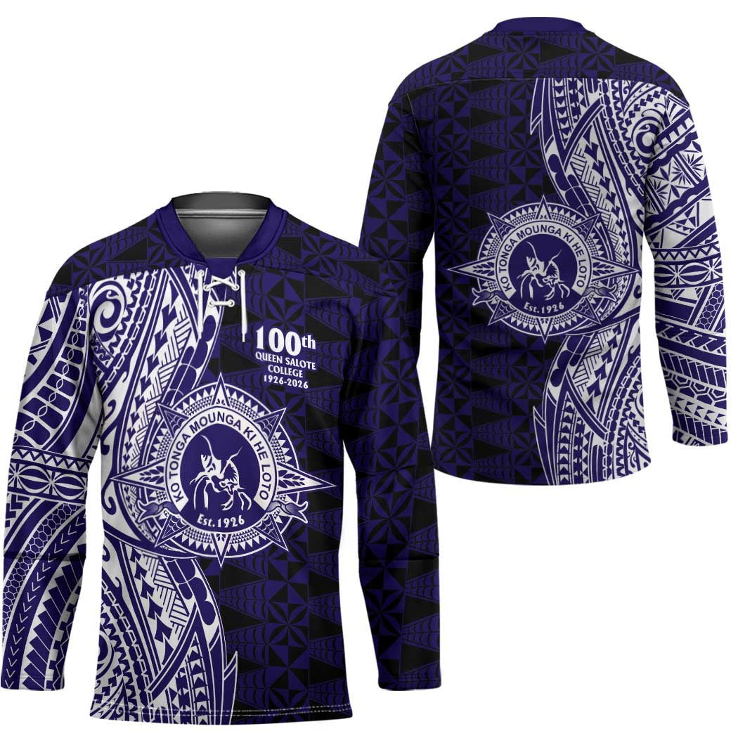 Tonga Queen Salote College 100th Years Hockey Jersey Blue Tonga Kupesi Uniquely Pacific Art - Polynesian Pride
