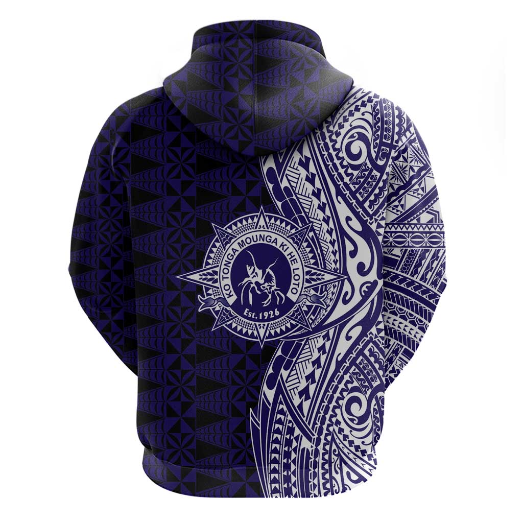 Tonga Queen Salote College 100th Years Hoodie Blue Tonga Kupesi Uniquely Pacific Art - Polynesian Pride
