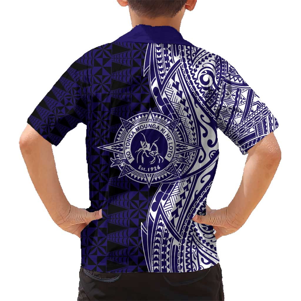 Tonga Queen Salote College 100th Years Kid Hawaiian Shirt Blue Tonga Kupesi Uniquely Pacific Art - Polynesian Pride