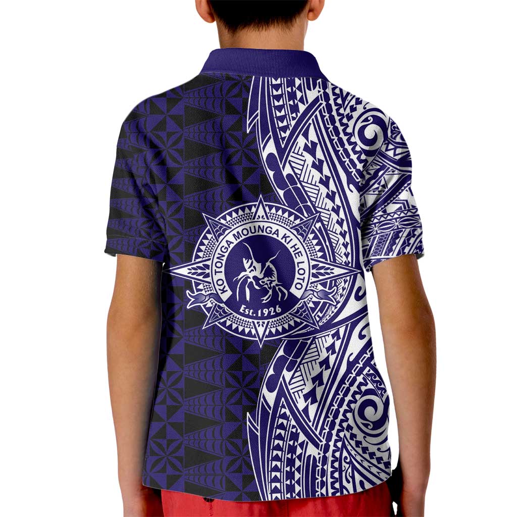 Tonga Queen Salote College 100th Years Kid Polo Shirt Blue Tonga Kupesi Uniquely Pacific Art - Polynesian Pride