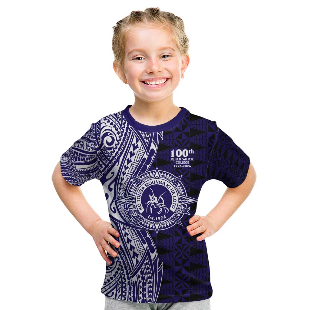 Tonga Queen Salote College 100th Years Kid T Shirt Blue Tonga Kupesi Uniquely Pacific Art - Polynesian Pride