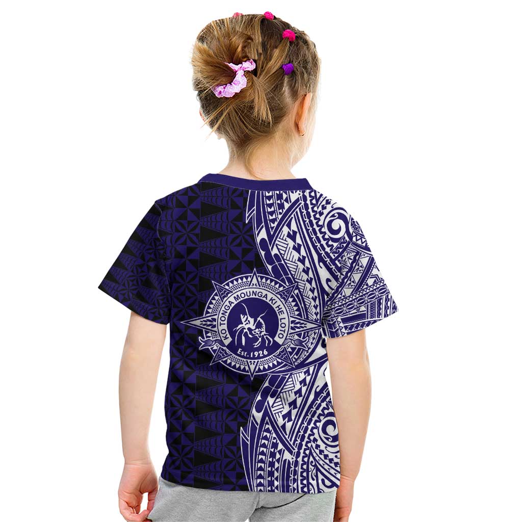 Tonga Queen Salote College 100th Years Kid T Shirt Blue Tonga Kupesi Uniquely Pacific Art - Polynesian Pride
