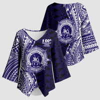 Tonga Queen Salote College 100th Years Kimono Sleeve Blouse Blue Tonga Kupesi Uniquely Pacific Art - Polynesian Pride