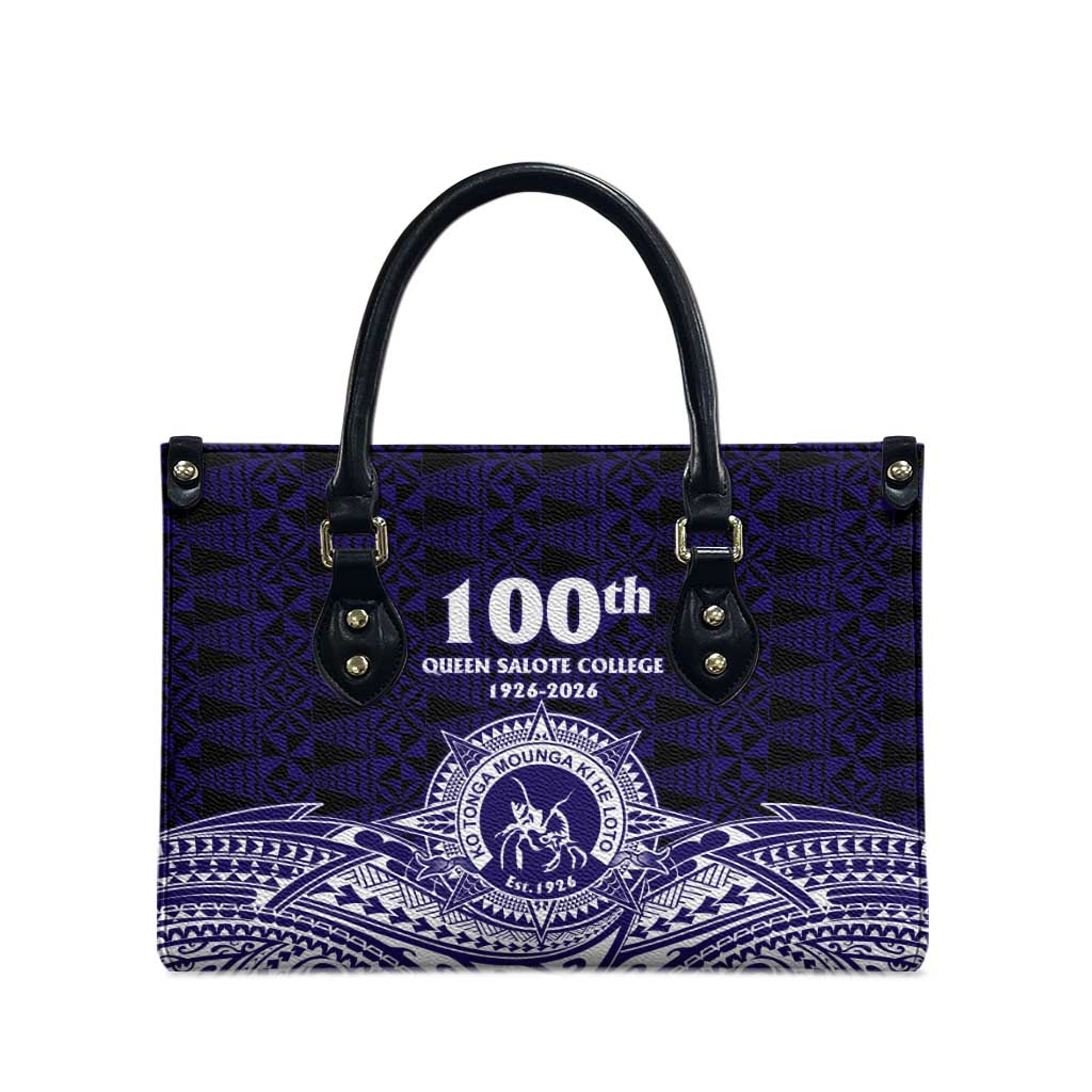 Tonga Queen Salote College 100th Years Leather Bag Blue Tonga Kupesi Uniquely Pacific Art - Polynesian Pride
