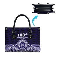 Tonga Queen Salote College 100th Years Leather Bag Blue Tonga Kupesi Uniquely Pacific Art - Polynesian Pride