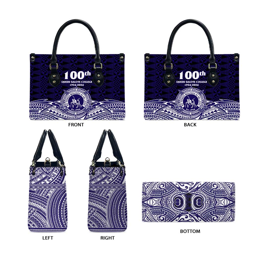 Tonga Queen Salote College 100th Years Leather Bag Blue Tonga Kupesi Uniquely Pacific Art - Polynesian Pride