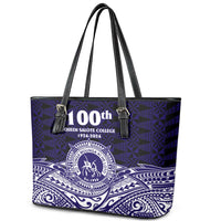 Tonga Queen Salote College 100th Years Leather Tote Bag Blue Tonga Kupesi Uniquely Pacific Art - Polynesian Pride