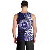 Tonga Queen Salote College 100th Years Men Tank Top Blue Tonga Kupesi Uniquely Pacific Art - Polynesian Pride