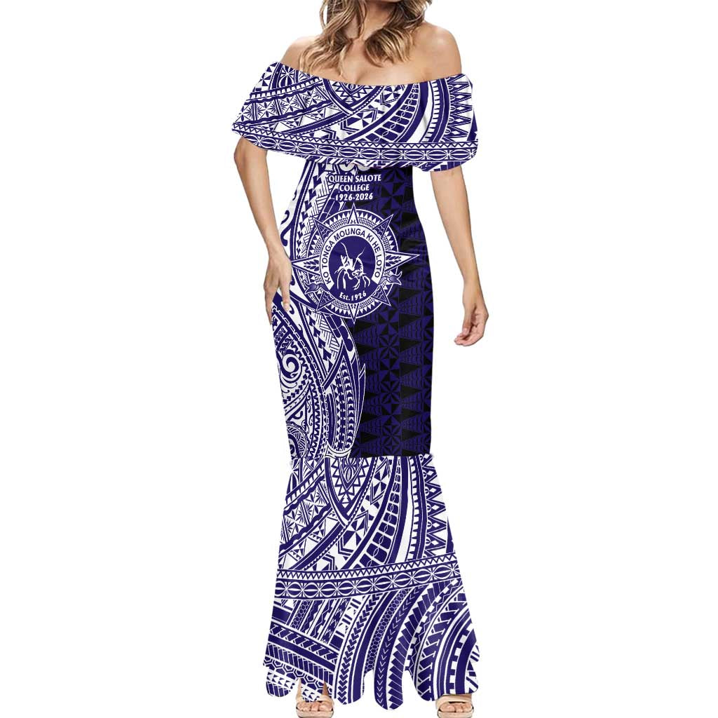 Tonga Queen Salote College 100th Years Mermaid Dress Blue Tonga Kupesi Uniquely Pacific Art - Polynesian Pride