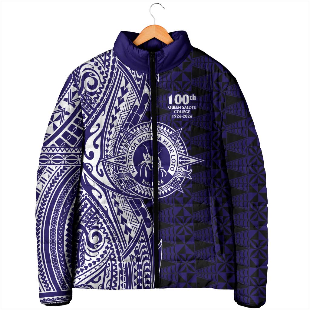 Tonga Queen Salote College 100th Years Padded Jacket Blue Tonga Kupesi Uniquely Pacific Art - Polynesian Pride