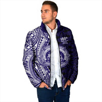Tonga Queen Salote College 100th Years Padded Jacket Blue Tonga Kupesi Uniquely Pacific Art - Polynesian Pride