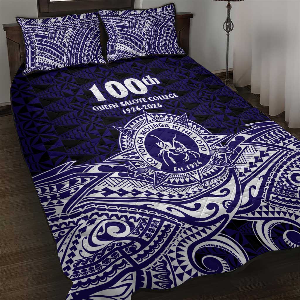 Tonga Queen Salote College 100th Years Quilt Bed Set Blue Tonga Kupesi Uniquely Pacific Art - Polynesian Pride