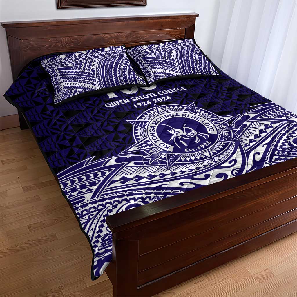 Tonga Queen Salote College 100th Years Quilt Bed Set Blue Tonga Kupesi Uniquely Pacific Art - Polynesian Pride