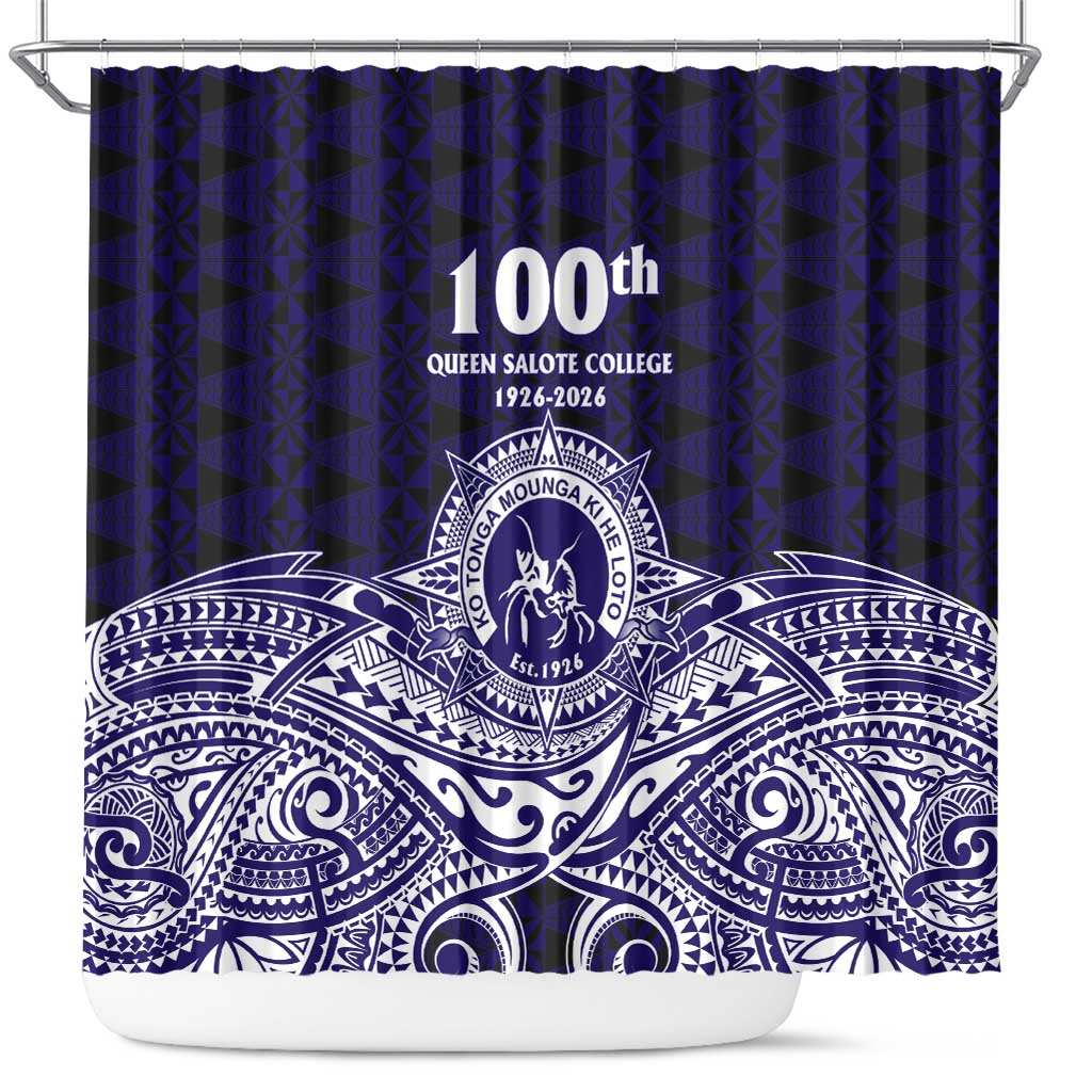 Tonga Queen Salote College 100th Years Shower Curtain Blue Tonga Kupesi Uniquely Pacific Art - Polynesian Pride